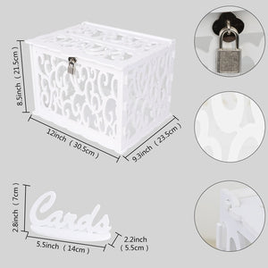 OurWarm DIY Wedding Card Box with Lock PVC White Gift Box Money Box Birthday Party Supplies Baby Shower Decorations
